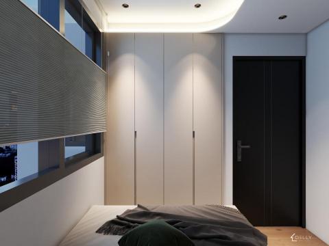 黛瓅設計 - 簡約潔淨 |

在這個小坪數臥房中，以明亮且簡約的色彩搭配，打造了一個令人心曠神怡的空間。透過選用清爽的色系，使整個空間看起來更加通透與放大。為了充分利用有限的空間，我們選擇了設計精巧的書桌與櫃子，以節省空間並提高功能性。

在窗戶的部分，摒棄了傳統的窗簾，轉而選用了輕盈的蜂槽簾，讓自然光線更加充足且柔和。此外，我們還巧妙地運用了天花板與燈的搭配，進一步分隔空間，營造出溫馨舒適且不壓迫的居住環境。