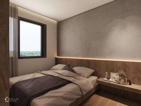 黛瓅設計 - 質現代與輕盈極簡的居家寧靜 ｜
主臥室的床背牆運用特殊塗料，展現自然簡約的空間質感
木質的天然肌理賦予空間溫暖，黑色玻璃衣櫥增添現代氛圍
簡單而雅致的色調交織，將溫暖的木質元素與現代感完美結合
小孩房則以極簡搭配淺色調為主，輕盈傢俱與床底巧妙收納實現小空間大運用
提升整體空間明亮與整潔，營造放鬆與寧靜的居家體驗