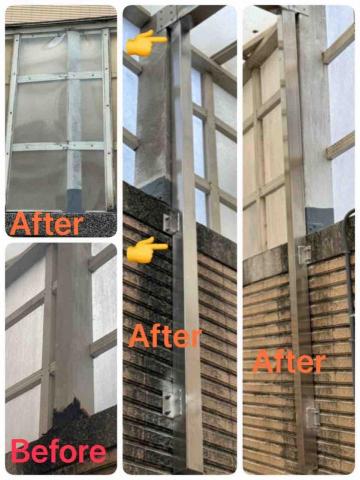達閎金屬企業社 - 鏽蝕刨除,於兩根主樑處各加上不銹鋼柱支撐。 達閎金屬企業社 - 鏽蝕刨除,於兩根主樑處各加上不銹鋼柱支撐。