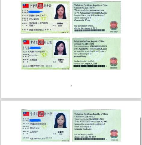 張馨存 - 丙級技術士證照證明