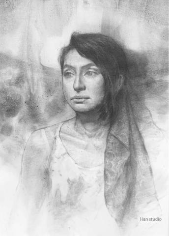 Han studio  邱柏翰 - 模特寫生，這張在背景刷些流動效果做搭配