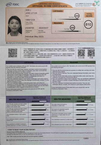 張稘沄 - 多益證書：810