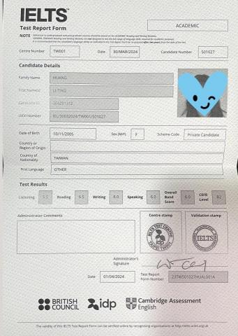 Lita - 雅思成績單 
聽力5.5 口說6.0 閱讀6.5 寫作6.0

