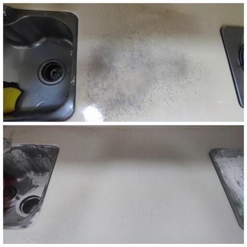 芯美清潔 - 檯面刮痕處理 上為處理前下為處理後