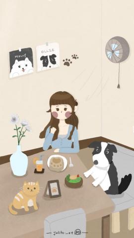 ju - 療癒寵物咖啡廳人物插畫