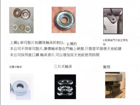 書田企業，地絞鏈，門弓器，平推鎖.門卡卡.門脫落[鐵工] - 鐵門絞鏈之承軸本公司皆用進口高品質之承軸讓門好開關不下墜. 
非市面上大獅用華司代替品用不了多久門又卡卡的