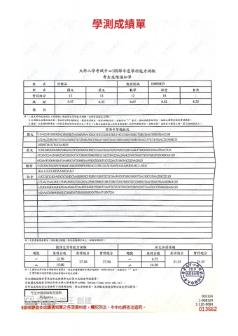 許雅涵 - 學測成績單