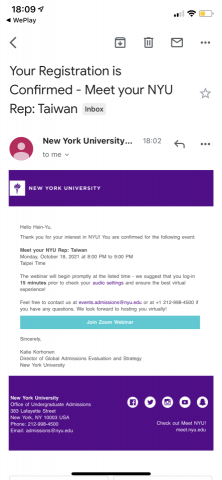 Clara Lee/英文家教 - 紐約大學活動邀請