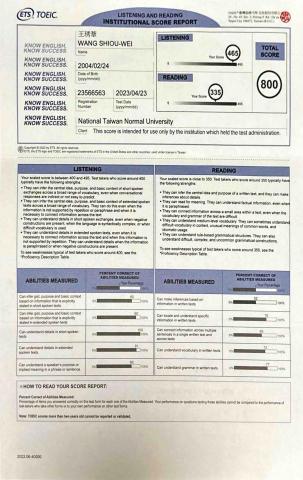 王琇葦 - 多益成績800分