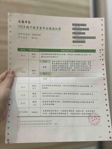 游以筠 - 國中會考成績