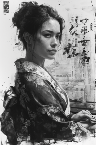 光和設計 - AI生成藝術所繪製穿著日本和服的女性，可以看見AI在藝術表現上的精美之處