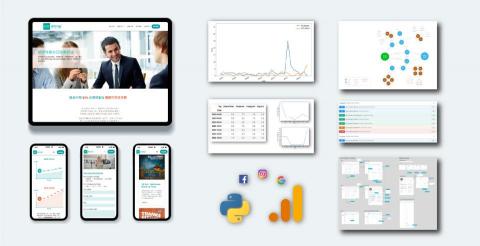 Yueh - 語言教學機構的網站設計、開發，以及後續網頁成效追蹤，同時包含後端課程及學生管理網站的UI/UX及資料庫及API設計。