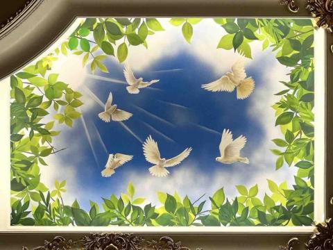 寒藝靈彩有限公司 - 豪宅天花板彩繪/透光天窗-綠葉篇 寒藝靈彩有限公司 - 豪宅天花板彩繪/透光天窗-綠葉篇