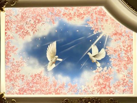 寒藝靈彩有限公司 - 豪宅天花板彩繪。透光天窗-櫻花篇 寒藝靈彩有限公司 - 豪宅天花板彩繪。透光天窗-櫻花篇