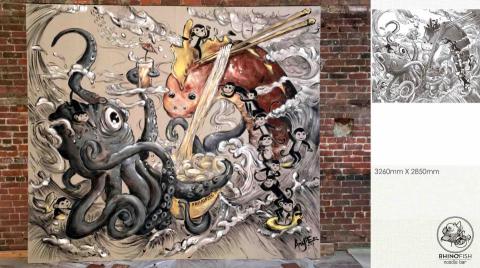 一只猴子 - Project : 《Rhinofish restaurant 》Vancouver, Canada 壁畫繪製 , logo設計 