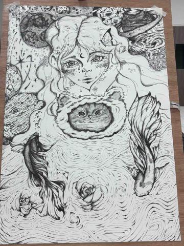 粘惟媗 兒童美術、成人興趣培養教學 - 《夢游》/代針筆