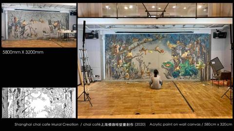 一只猴子 - Project : 《Chai cafe 》Shanghai  壁畫繪製 , logo設計 