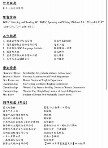 Ting’s English Corner - 翻譯經歷