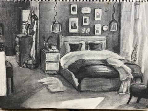 孫珮慈 - 炭筆素描-室內