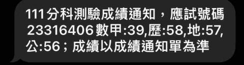 洪祥恩 - 分科測驗成績