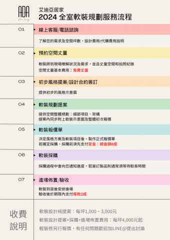 艾迪亞居家股份有限公司 - 我們也提供全室軟裝規劃的服務
包含傢俱、油漆、軟裝採購配置等
歡迎詢問！