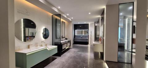 雅室內裝修有限公司 - 403不鏽鋼板材壓模一體成形鑄造,純手工板金,高溫烤漆,防潮防鏽防腐蝕.
有板岩陶瓷無接縫檯面,使衛浴櫃有能大配設計師的創意呈現