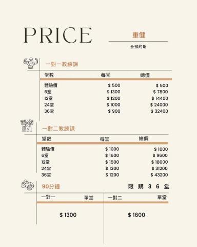 陳昱志 屏東市區教練 - 價目表