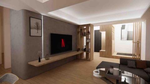 韻寓室內設計 - 客廳電視主牆（司曼特藝術漆）