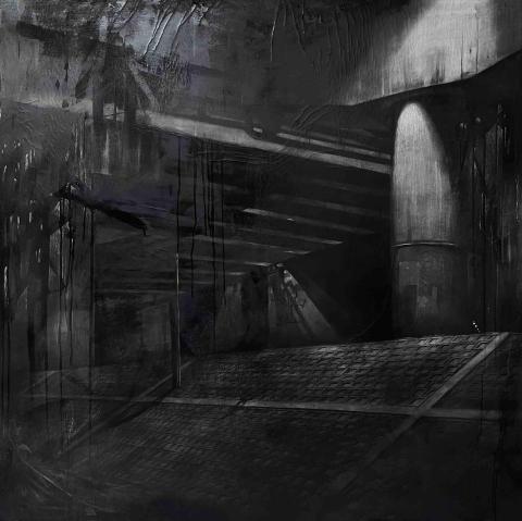 黃楷揚 - 作品《駐足探尋生命的飄渺》2024，炭筆，碳酸鈣，動物膠，凡尼斯，150x150cm