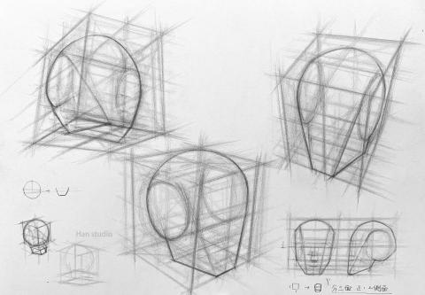 Han studio  邱柏翰 - 頭部模型介紹，簡化頭部結構，運用方塊輔助畫出形狀。

如果你想畫人像，進一步增進、改善人像知識與畫法，立即洽詢課程，我們課堂上基礎知識到怎麼畫都會講解