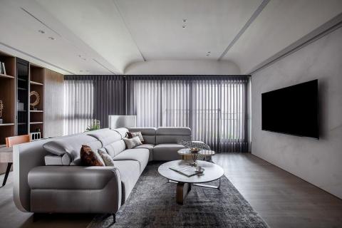 沐見設計室內裝修有限公司 - 弧形天花板修飾調大樑，並柔化了視覺效果