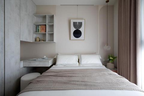 沐見設計室內裝修有限公司 - 少女般的奶茶色系搭配弧形線板可愛優美，清水模系統板更讓空間清新脫俗