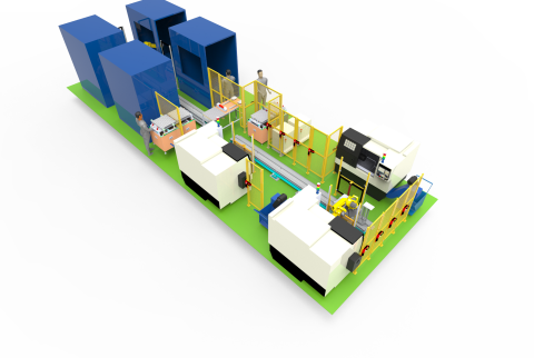 鈧礎 - 廠區規畫模擬，三台車床搭配四台銑床