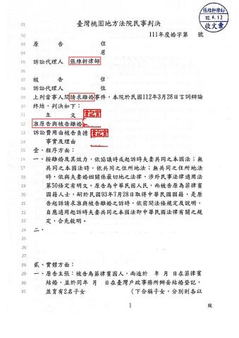 張維軒律師 - 離婚-獲勝訴:先生與太太婚後居住於台灣,兩人並育有一子,但太太於結婚幾年後長期有穩定交往的外遇對象,夫妻長期感情關係冷漠,先生決定提起離婚訴訟,於張維軒律師協助辯護下,先生獲勝訴判決,法院准先生與太太離婚。 張維軒律師 - 離婚-獲勝訴:先生與太太婚後居住於台灣,兩人並育有一子,但太太於結婚幾年後長期有穩定交往的外遇對象,夫妻長期感情關係冷漠,先生決定提起離婚訴訟,於張維軒律師協助辯護下,先生獲勝訴判決,法院准先生與太太離婚。