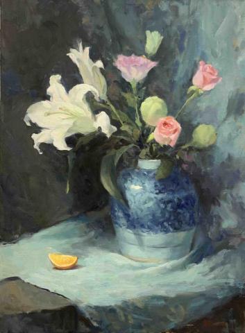 施宜宏繪畫教學 - 油畫 百合與玫瑰 60X45cm
