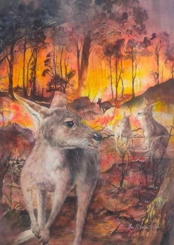 詹于萱 - 水彩作品-澳洲森林大火