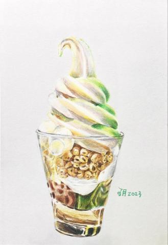 顏玥琪 - 抹茶聖代雙重奏-色鉛筆作品