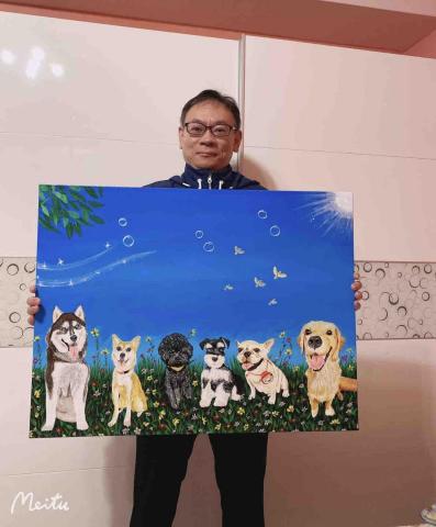 畫布、石頭彩繪(寵物、人物肖像似顏繪) - 適合家中擺掛，紀念、收藏、送禮，此為25號無框油畫布，尺寸：80x60cm,耗時一個月交貨，售價$8,300元。