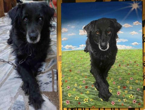 畫布、石頭彩繪(寵物、人物肖像似顏繪) - 此幅為8號油畫布，尺吋45x33cmcm,售價$2,500。(壓克力彩)