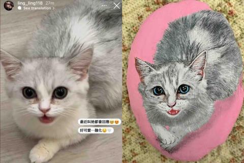 畫布、石頭彩繪(寵物、人物肖像似顏繪) - 此幅價格$800元，因背景較簡單，客戶非常喜歡就是對我最大的鼓勵及超有成就感。