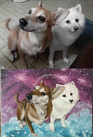 畫布、石頭彩繪(寵物、人物肖像似顏繪) - 此幅為8號油畫布，尺吋45x33cm,售價$2,500。(壓克力彩)