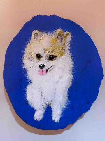 畫布、石頭彩繪(寵物、人物肖像似顏繪) - 石頭彩繪最有特色，極具紀念、收藏價值，可適應外在環境，防水、防塵不易退色，顏料保固一年。(此顆背景較簡單，故定價$800)