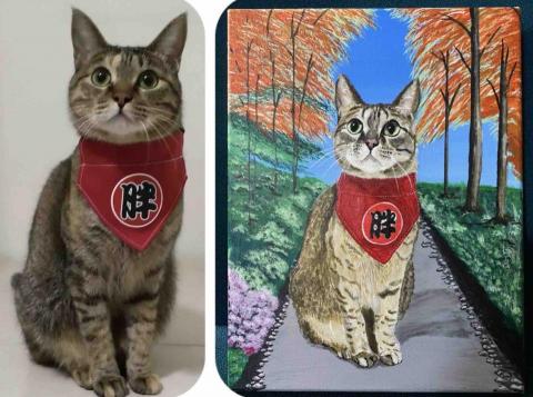 畫布、石頭彩繪(寵物、人物肖像似顏繪) - 此幅為6號F無框油畫布，尺寸：41x27cm，售價2,300元，大約耗時一週。(壓克力彩繪製)