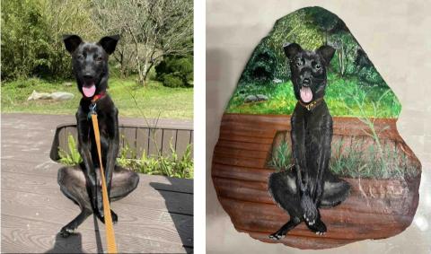 畫布、石頭彩繪(寵物、人物肖像似顏繪) - [原圖重現]左圖為客戶來圖照片，右圖為手繪成品，極具紀念收藏價值。(定價$1,500)