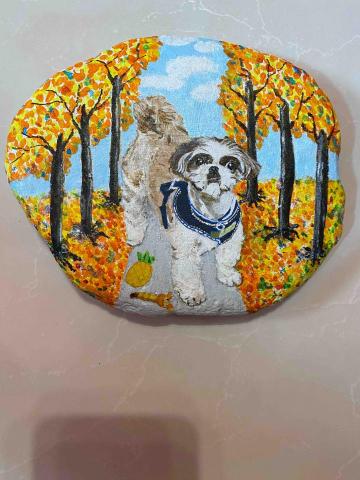 畫布、石頭彩繪(寵物、人物肖像似顏繪) - 石頭彩繪顯特色，極具紀念、收藏價值，可適應外在環境，防水、防塵不易退色，顏料保固一年。(定價$1,500)