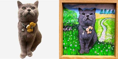 畫布、石頭彩繪(寵物、人物肖像似顏繪) - 此為上班同事的毛孩我拿來練習用，同事說神韻有抓到。(致贈)