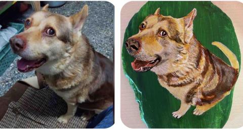 畫布、石頭彩繪(寵物、人物肖像似顏繪) - 此幅價格訂$800元整，免運費寄送。(因作品背景較簡單，大約半天我就畫好了，塗上保護光油乾透後一天可交付)