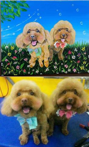 畫布、石頭彩繪(寵物、人物肖像似顏繪) - 此幅為8號油畫布，尺吋45x33cmcm,售價$2,500。(壓克力彩)