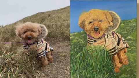 畫布、石頭彩繪(寵物、人物肖像似顏繪) - [原圖重現]此幅為8號油畫布，尺吋45x33cmcm,售價$2,500。(壓克力彩)