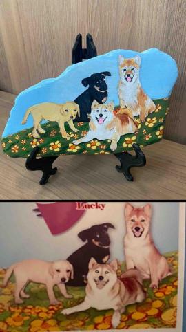 畫布、石頭彩繪(寵物、人物肖像似顏繪) - 極具紀念收藏價值。(加一隻寶貝加價300元，定價$2,400)